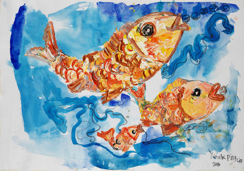 05431 Happy Fishes I - Painted at age 11 in 2005 - Print on A2 Fine Art Paper (42x59.4cm/ 16.5x23.3") or A1 Fine Art Paper (59.4x84.1cm/ 23.3x 33.1”) or A0 (84.1x118.9cm/33.1x46.8”)