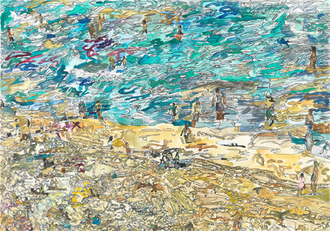 16002 Beach (Bondi) -  Painted in 2016 -  Print on A2 Fine Art Paper (42x59.4cm/ 16.5x23.3") or A1 Fine Art Paper (59.4x84.1cm/ 23.3x 33.1”) or A0 (84.1x118.9cm/33.1x46.8”)