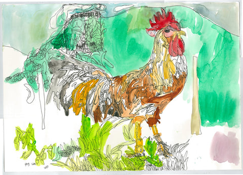 17401 Rooster - Painted in 2017 - Print on A2 Fine Art Paper (42x59.4cm/ 16.5x23.3") or A1 Fine Art Paper (59.4x84.1cm/ 23.3x 33.1”) or A0 (84.1x118.9cm/33.1x46.8”)