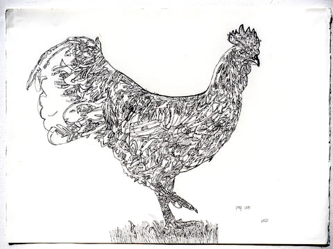 21401 Rooster - Painted in 2021 -  Print on A2 Fine Art Paper (42x59.4cm/ 16.5x23.3") or A1 Fine Art Paper (59.4x84.1cm/ 23.3x 33.1”) or A0 (84.1x118.9cm/33.1x46.8”)