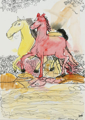 09301 Horses Galloping - Painted at age 15 -Print on A3 size paper (29.7x42.0cm / 11.6"x 16.5") or A4 size paper (21x29.7 cm/ 21x29.7”)