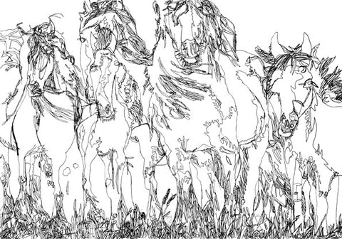 12301 Horses - Drawn in 2012 - Print on A3 size paper (29.7x42.0cm / 11.6"x 16.5") or A4 size paper (21x29.7 cm/ 21x29.7”)