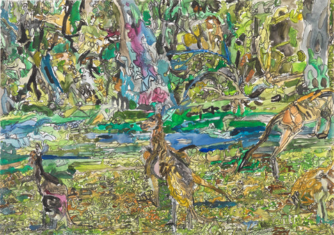 15402 Kangaroos - Painted in 2015 - Print on A3 size paper (29.7x42.0cm / 11.6"x 16.5") or A4 size paper (21x29.7 cm/ 21x29.7”)