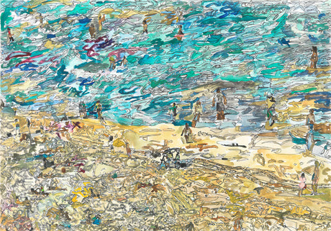 16002 Beach (Bondi) - Painted in 2016 - Print on A3 size paper (29.7x42.0cm / 11.6"x 16.5") or A4 size paper (21x29.7 cm/ 21x29.7”)