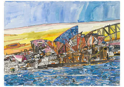 Original 22002 Sydney Opera House and Harbour Bridge - Vivid Festival -  Painted in 2022- 56x76cm (22.0x29.9 inches)