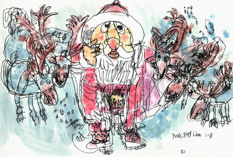 03211 Santa Claus Is  Coming To Town - Painted at age 10 - Print on A3 Paper - 11.6"x 16.5" (Limited Edition)