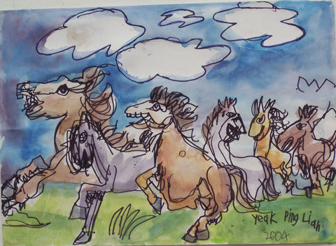 04302 Happy Family  (Horses) - Painted at age 10 (2004) - Print on A3 Paper (29.7x42.0cm / 11.6"x 16.5")- Limited Edition of 50