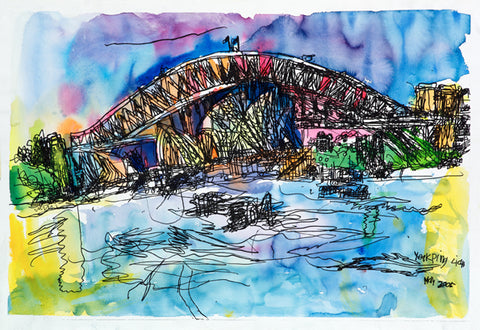 05001 Sydney Opera House and Harbour Bridge - Painted  at age 11 (2005) -Print on A2 Fine Art Paper (42x59.4cm/ 16.5x23.3") or A1 Fine Art Paper (59.4x84.1cm/ 23.3x 33.1”) or A0 Fine Art Paper (84.1x118.9cm/33.1x46.8”)