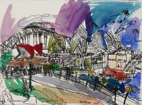 06002 Sydney Harbour Bridge & Opera House - Painted at age 12 -Print on A3 Paper -29.7x42.0cm / 11.6"x 16.5"( Limited Edition)