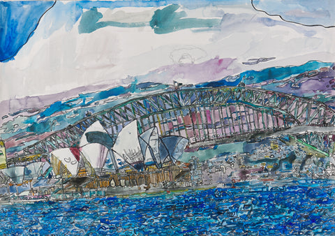 19002 Sydney Opera House and Harbour Bridge -----  Painted in 2019 -Print on A2 Fine Art Paper (42x59.4cm/ 16.5x23.3") or A1 Fine Art Paper (59.4x84.1cm/ 23.3x 33.1”) or A0 Fine Art Paper (84.1x118.9cm/33.1x46.8”)
