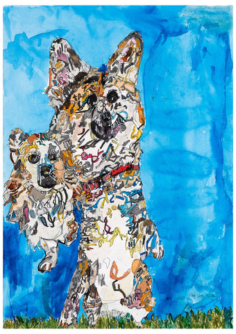 20401 My Dog Juno and her friend - Painted in 2020 -  Print on A2 Fine Art Paper (42x59.4cm/ 16.5x23.3") or A1 Fine Art Paper (59.4x84.1cm/ 23.3x 33.1”) or A0 (84.1x118.9cm/33.1x46.8”) - Limited Edition