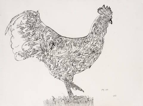 Original 21410 Rooster  - Painted in 2021 -56x76cm (22.04x29.90 inches) -Ink on paper