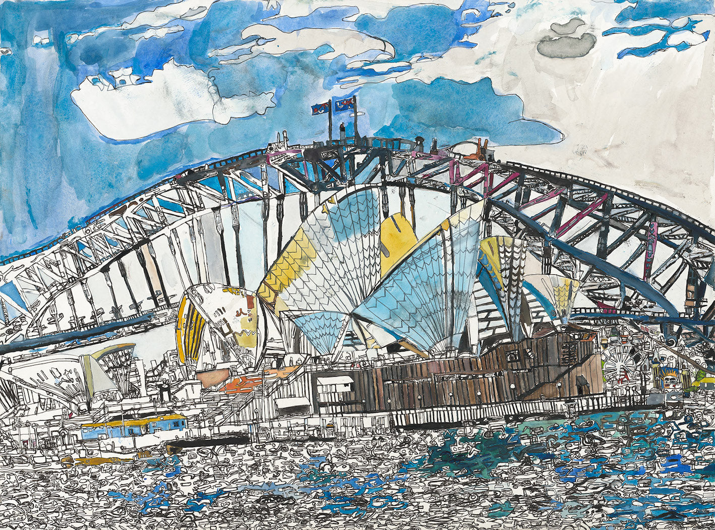 Original 23002 Sydney Opera House and Harbour Bridge -  Painted in 2023 - 56x76cm (22.0x29.9 inches)