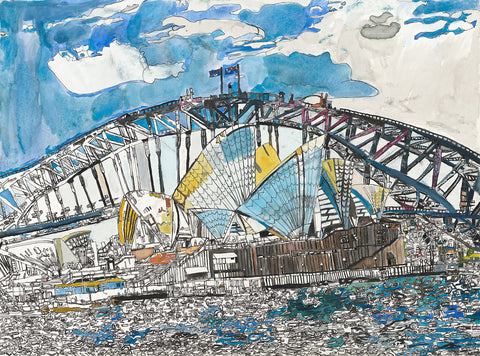 Original 23002 Sydney Opera House and Harbour Bridge -  Painted in 2023 - 56x76cm (22.0x29.9 inches)