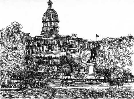 05008 BW US Capitol Building  - Painted at age 11 - Print on 24" canvas (Print Size: 54x71cm / 21.2x27.9”)- Limited Edition of 300