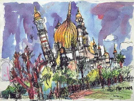 05102 Ubudiah Mosque IV - Painted at age 11- Print on A3 size paper (29.7x42.0cm / 11.6"x 16.5") or A4 size paper (21x29.7 cm/ 21x29.7”)