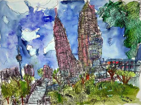 05110 Kuala Lumpur City II - Painted at age 11 - Print on A3 size paper (29.7x42.0cm / 11.6"x 16.5") or A4 size paper (21x29.7 cm/ 21x29.7”)