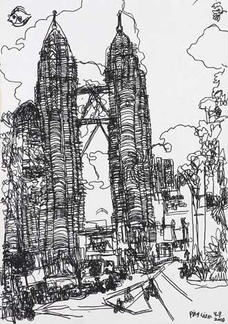 05114 Kuala Lumpur Twin Towers IV ( B/W) - Painted at age 11- Print on 24" canvas ( Print Size: 51x75cm/  20.0x29.5”) - Limited Edition
