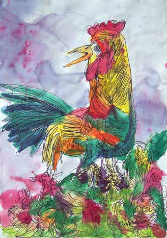 05406 Rooster - Painted at age 11- Print on A3 Size Paper -11.6"x 16.5" (Limited Edition)