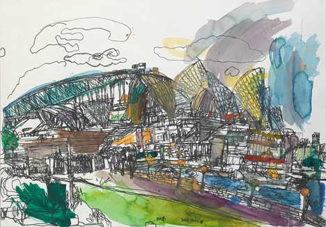06003 Sydney Opera House & Harbour Bridge- Night Scene - Painted at age 12 - Print on 24" Canvas (Print Size: 20.0 x 28.7")