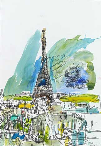 06018 Eiffel Tower - Painted at age 12 ---- Print on A3 Size Paper (29.7x42.0cm / 11.6"x 16.5" ) or 24" Canvas (Print Size: 51x73cm / 20.0 x 28.7")