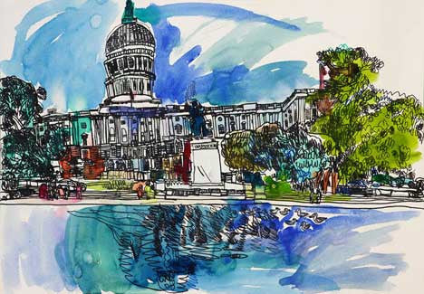 07001 US Capitol Building VI - Painted at age 13 -or A4 size paper (21x29.7 cm/ 21x29.7”)