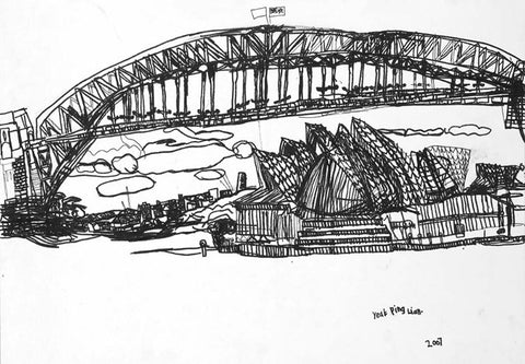 07011 Sydney Opera House & Harbour Bridge - Painted at age 13 - Print on A3 size paper (29.7x42.0cm / 11.6"x 16.5") or A4 size paper (21x29.7 cm/ 21x29.7”)