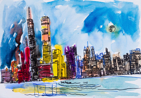 07021 New York City - Painted at age 13 -Print on A3 size paper (29.7x42.0cm / 11.6"x 16.5") or A4 size paper (21x29.7 cm/ 21x29.7”)