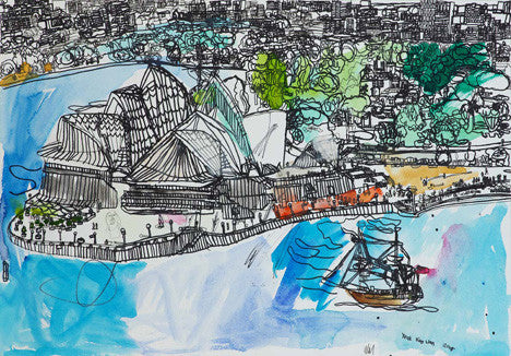 08001 Sydney Opera House - Painted at age 14 ---Print on A3 size paper (29.7x42.0cm / 11.6"x 16.5") or A4 size paper (21x29.7 cm/ 21x29.7”)