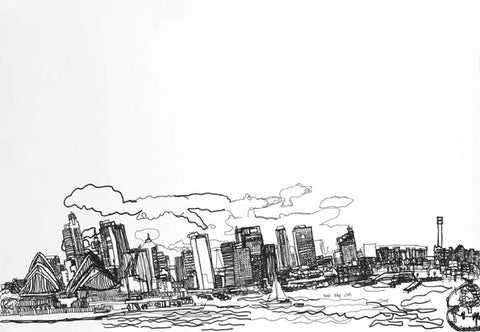 08002 Sydney City (B/W) - Drawn at age 14 - Print on A3 size paper (29.7x42.0cm / 11.6"x 16.5") or A4 size paper (21x29.7 cm/ 21x29.7”)