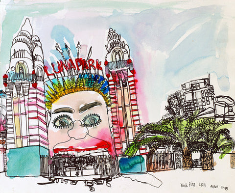 08004 Luna Park, Sydney - Painted at age 14 - Print on A3 size paper (29.7x42.0cm / 11.6"x 16.5") or A4 size paper (21x29.7 cm/ 21x29.7”)