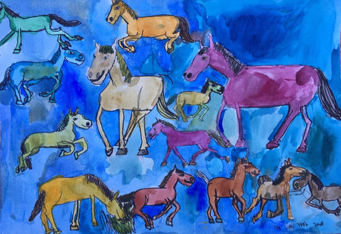 Original  09306 Horses Painted in 2009 at age 15 - 42x59.4cm (16.5X23.3 inches)