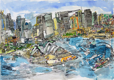 10002 Sydney Opera House - Painted at age 16 -  Print on A3 Size Paper(29.7x42.0cm / 11.6"x 16.5") or A4 size paper (21x29.7 cm/ 21x29.7”)