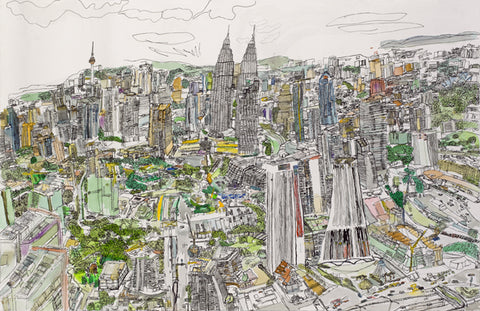 10103 Kuala Lumpur City - Painted at age 16 -- Print on A3 size paper (29.7x42.0cm / 11.6"x 16.5") or A4 size paper (21x29.7 cm/ 21x29.7”)