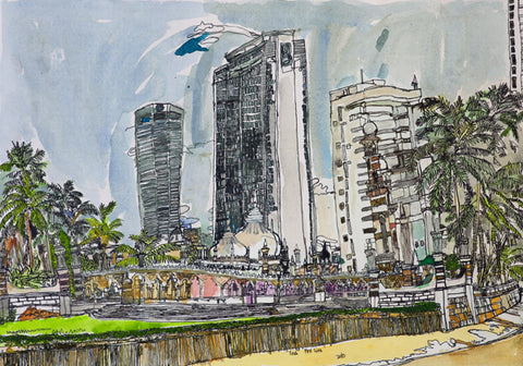 Original 10111 Masjid Jamek, Malaysia - Painted in 2010 -  A2 size - 42x59cm (16.5x23.2 inches)