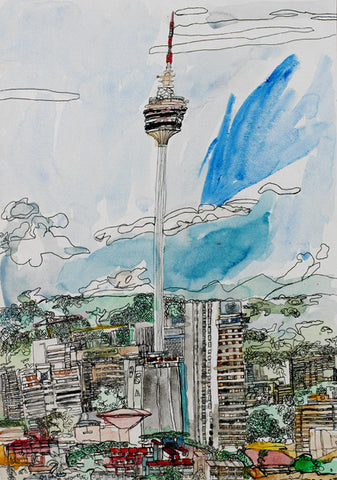 10114 Kuala Lumpur Tower - Painted at age 16 - Print on A3 size paper (29.7x42.0cm / 11.6"x 16.5") or A4 size paper (21x29.7 cm/ 21x29.7”)