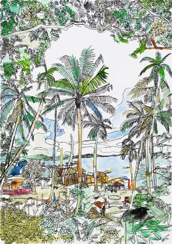 10901 Coconut Trees (Kampung / Village) - Painted in 2010 -Print on A2 Fine Art Paper (42x59.4cm/ 16.5x23.3") or A1 Fine Art Paper (59.4x84.1cm/ 23.3x 33.1”) or A0 Fine Art Paper (84.1x118.9cm/33.1x46.8”) - Limited Edition of 300