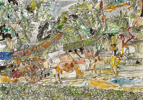 10905 Bullock Cart - Painted at age 16 - Print on A3 size paper (29.7x42.0cm / 11.6"x 16.5") or A4 size paper (21x29.7 cm/ 21x29.7”)