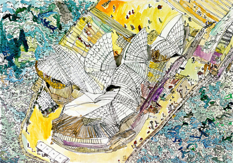11006 Sydney Opera House - Painted in 2011 - Print on A3 size paper (29.7x42.0cm / 11.6"x 16.5") or A4 size paper (21x29.7 cm/ 21x29.7”)