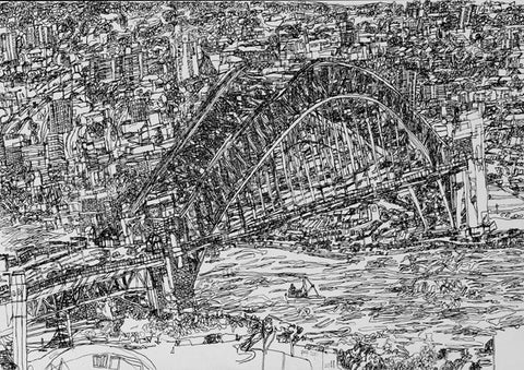 11010 Sydney Harbour Bridge - Drawn in 2011 -- Print on A3 size paper (29.7x42.0cm / 11.6"x 16.5") or A4 size paper (21x29.7 cm/ 21x29.7”)