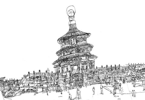 12006 Temple of Heaven, Beijing - Painted in 2012 - Print on A3 size paper (29.7x42.0cm / 11.6"x 16.5") or A4 size paper (21x29.7 cm/ 21x29.