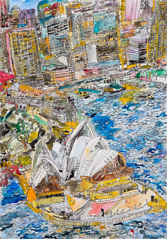 13001 Sydney Opera House - Painted in 2013 -- Print on A3 size paper (29.7x42.0cm / 11.6"x 16.5") or A4 size paper (21x29.7 cm/ 21x29.7”)