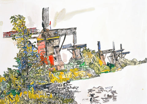 13901 Windmills - Painted in 2013 - Print on A3 size paper (29.7x42.0cm / 11.6"x 16.5") or A4 size paper (21x29.7 cm/ 21x29.7”)