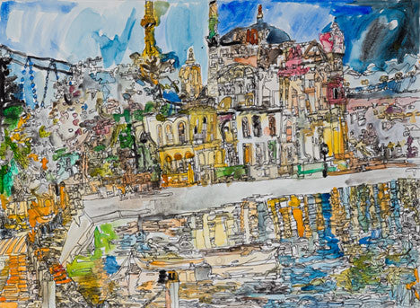 14005 Ortakoy Mosque, Istanbul- painted in 2014 - Print on A3 size paper (29.7x42.0cm / 11.6"x 16.5") or A4 size paper (21x29.7 cm/ 21x29.7”)