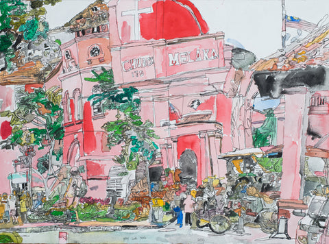 original 14102 Chris Church Melaka, Malaysia - Painted in 2014 - 52x74cm (20.4x29.1 inches)