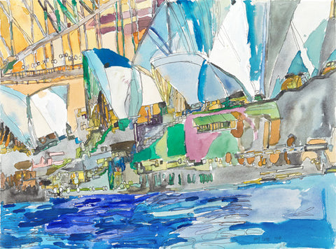 Original 16001 Sydney Opera House and Harbour Bridge (Vivid Festival) - Painted in 2016 -57x76cm (22.4x29.9 inches). Original Display at Argyle Gallery at Playfair Street, The Rocks, Sydney.
