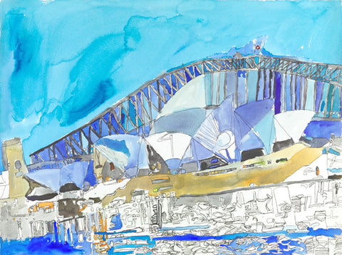 Original 16003 Sydney Opera House and Harbour Bridge - Painted in 2016 - Original Display at Argyle Gallery at Playfair Street, The Rocks, Sydney.