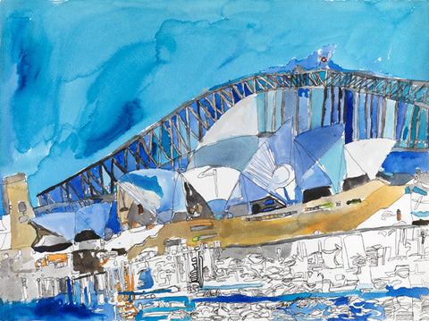 16003 Sydney Opera House  and Harbour Bridge- Painted in 2016 - Print on A3 size paper (29.7x42.0cm / 11.6"x 16.5") or A4 size paper (21x29.7 cm/ 21x29.7”)