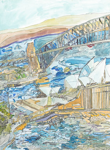 16006 Sydney Opera House and Harbour Bridge -----  Painted in 2016 -Print on A2 Fine Art Paper (42x59.4cm/ 16.5x23.3") or A1 Fine Art Paper (59.4x84.1cm/ 23.3x 33.1”) or A0 Fine Art Paper (84.1x118.9cm/33.1x46.8”)