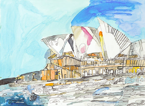 16007 Sydney Opera House - Painted in 2016 - Print on A3 size paper (29.7x42.0cm / 11.6"x 16.5") or A4 size paper (21x29.7 cm/ 21x29.7”)